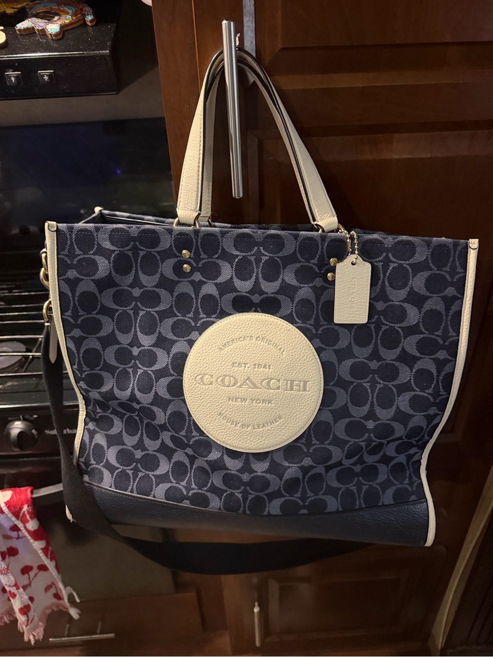 Coach Navy and Cream Signature Circle Patch Tote